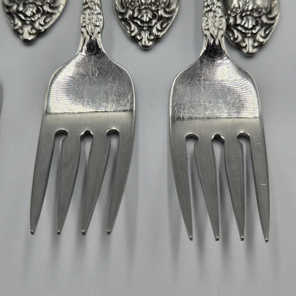 Vtg OCO Stainless Oneida USA Wordsworth Brahms Flatware Rose Daisy 7 Salad Forks